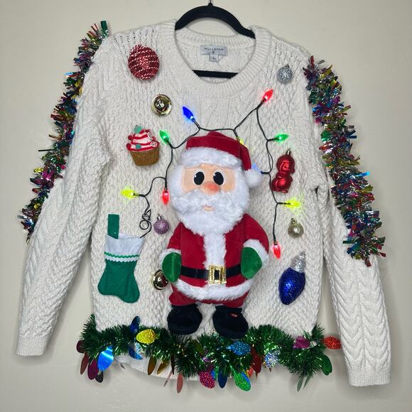 Ugly Christmas Sweater Singing Santa LIGHTS UP Tacky Tinsel Xmas Party Winner - Picture 1 of 5